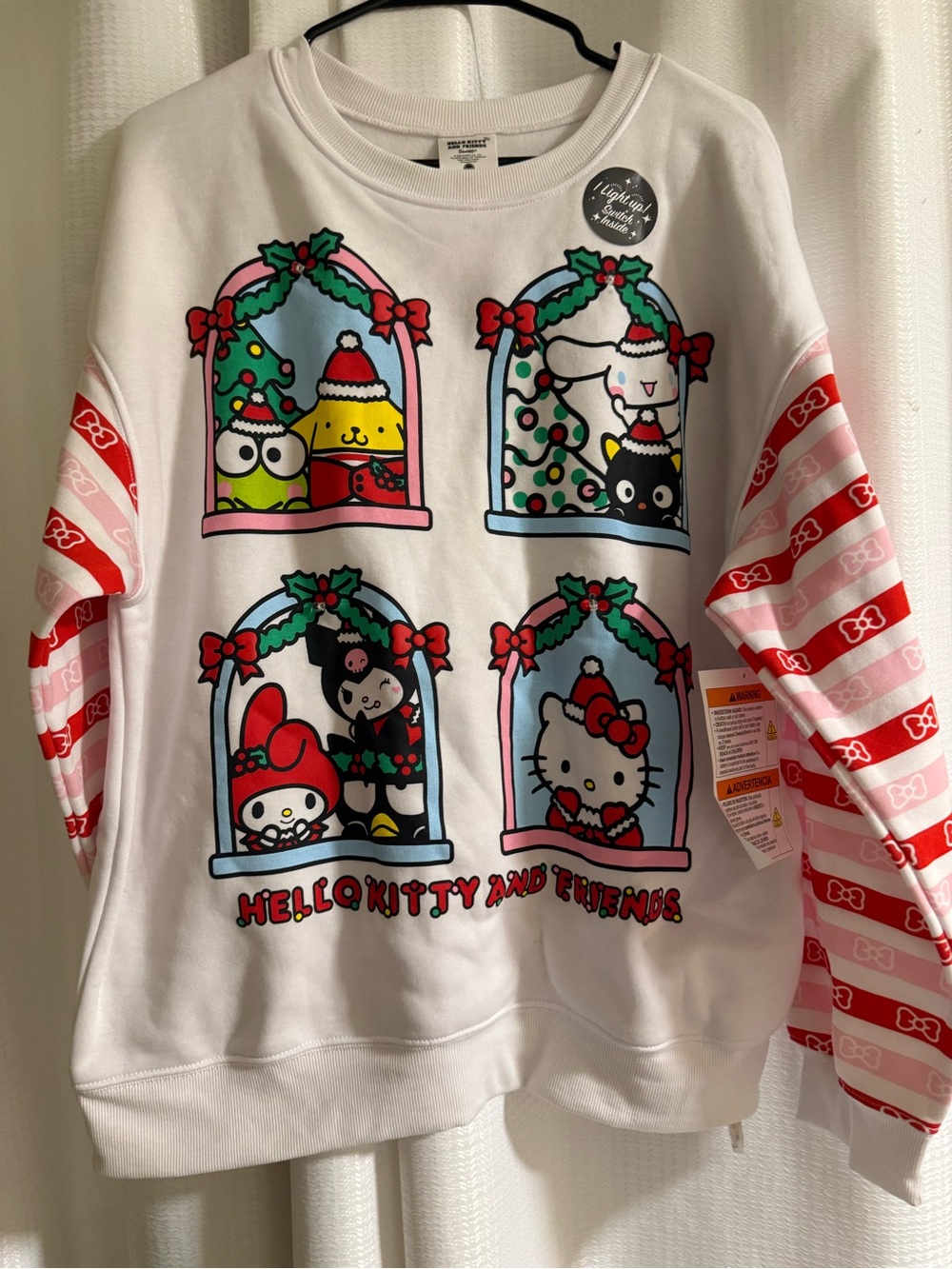Hello Kitty & Friends Kids White Holiday Sweatshirt large women’s light up